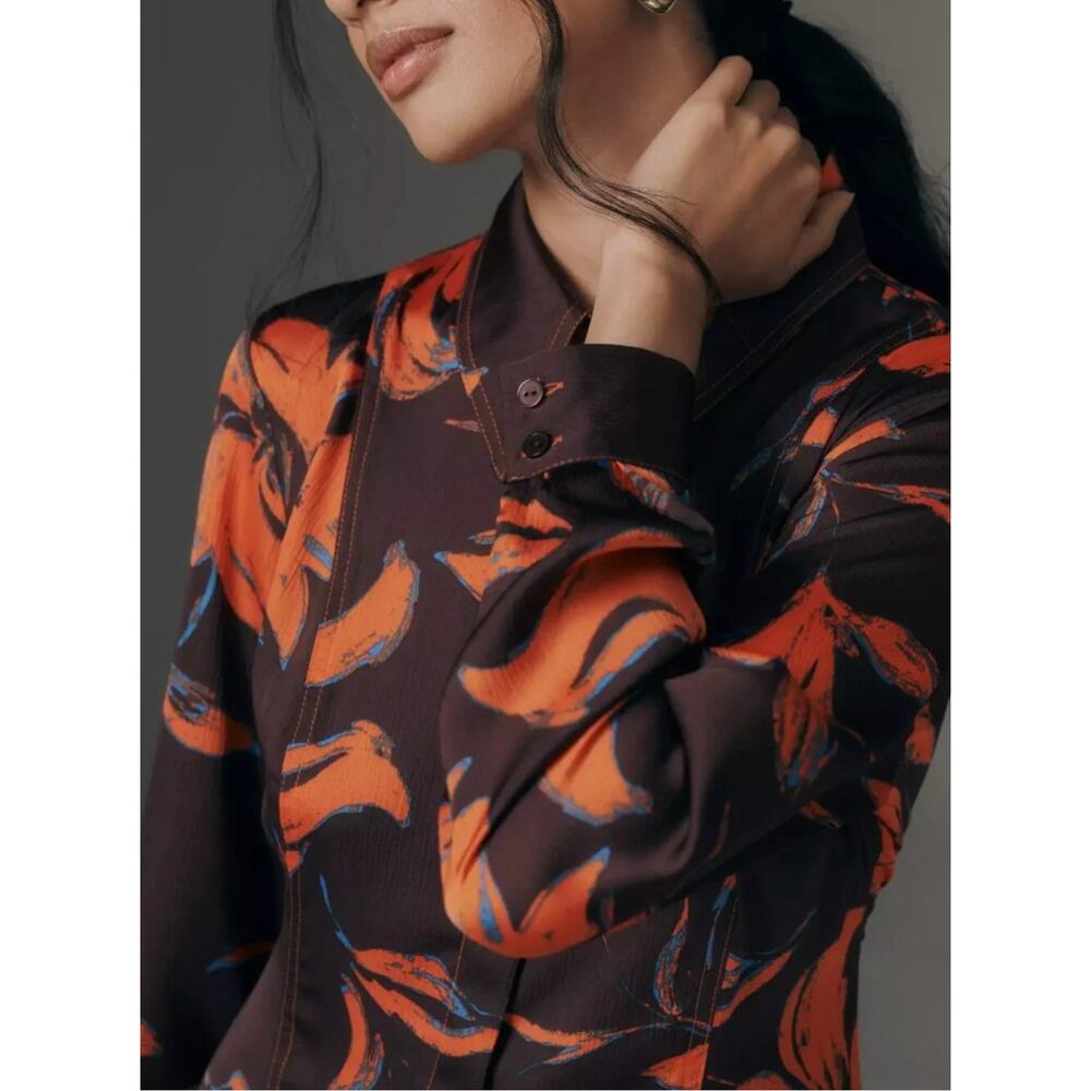 New! Anthropologie Exquise Long-Sleeve Satin Shirtdress, size S - Picture 4 of 15